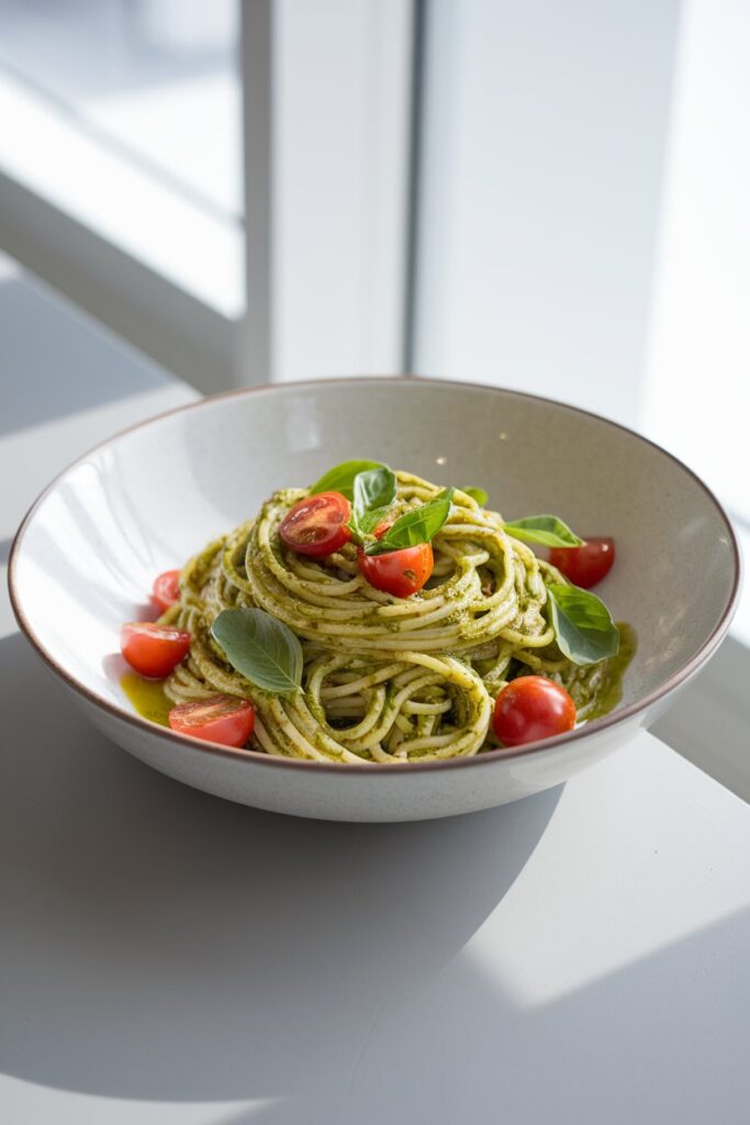 Pasta with Pesto and Cherry Tomatoes