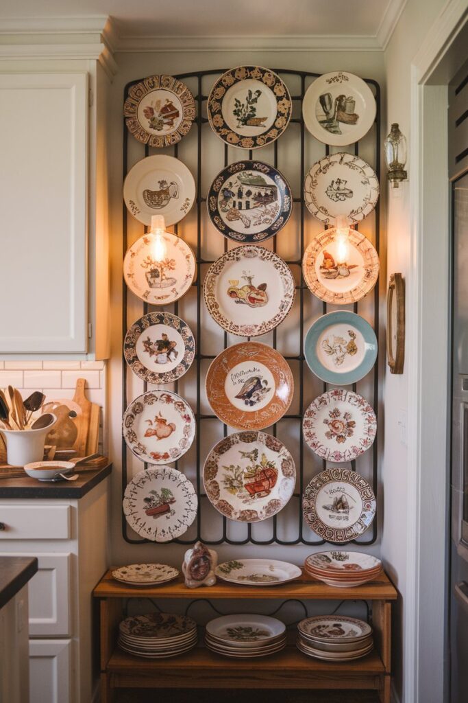Imagine an entryway turned mini art gallery, with vintage plates hung on a decorative rack.