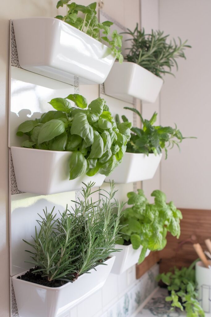 Picture a vertical herb garden on your kitchen wall, with small, stylish planters hanging neatly.