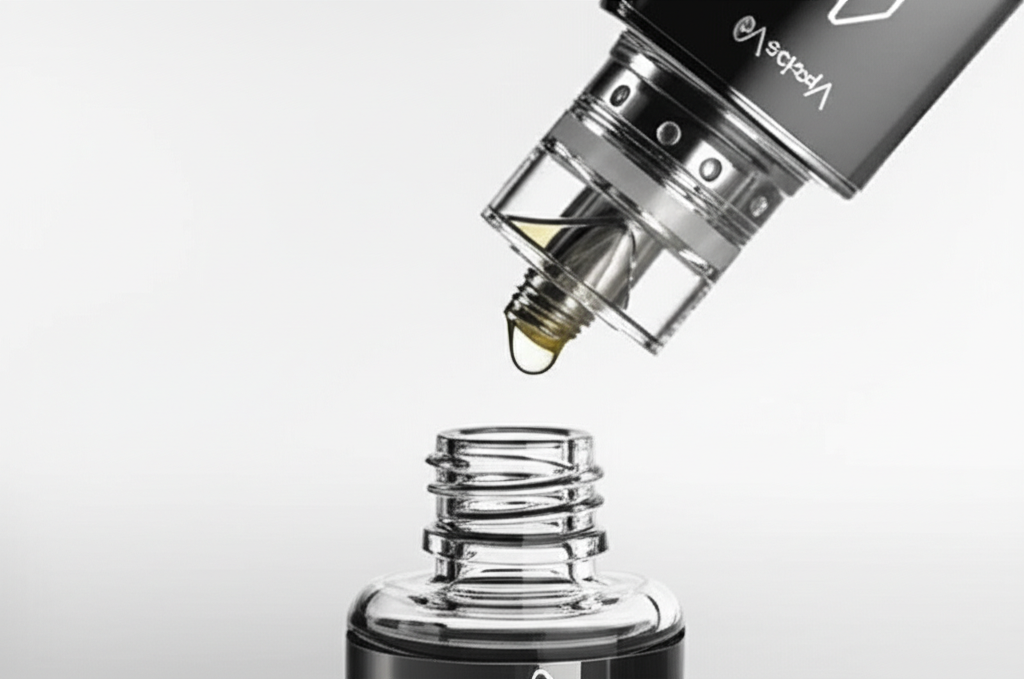 Generate a high-quality, relevant image prompt for an article about: How To Decanter Vape Juice From