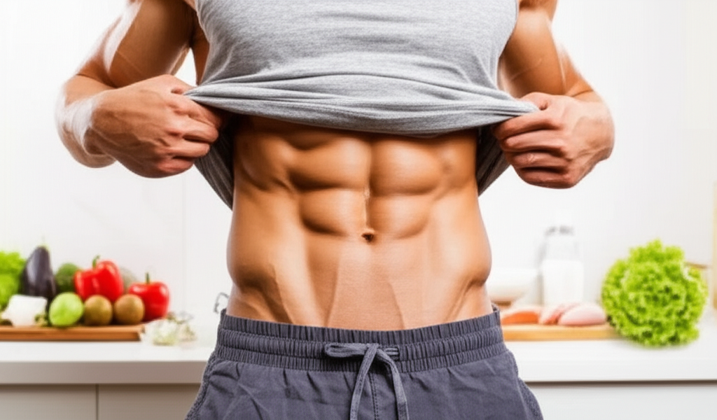 Generate a high-quality, relevant image prompt for an article about: Are Abs Made In The Kitchen? Sh