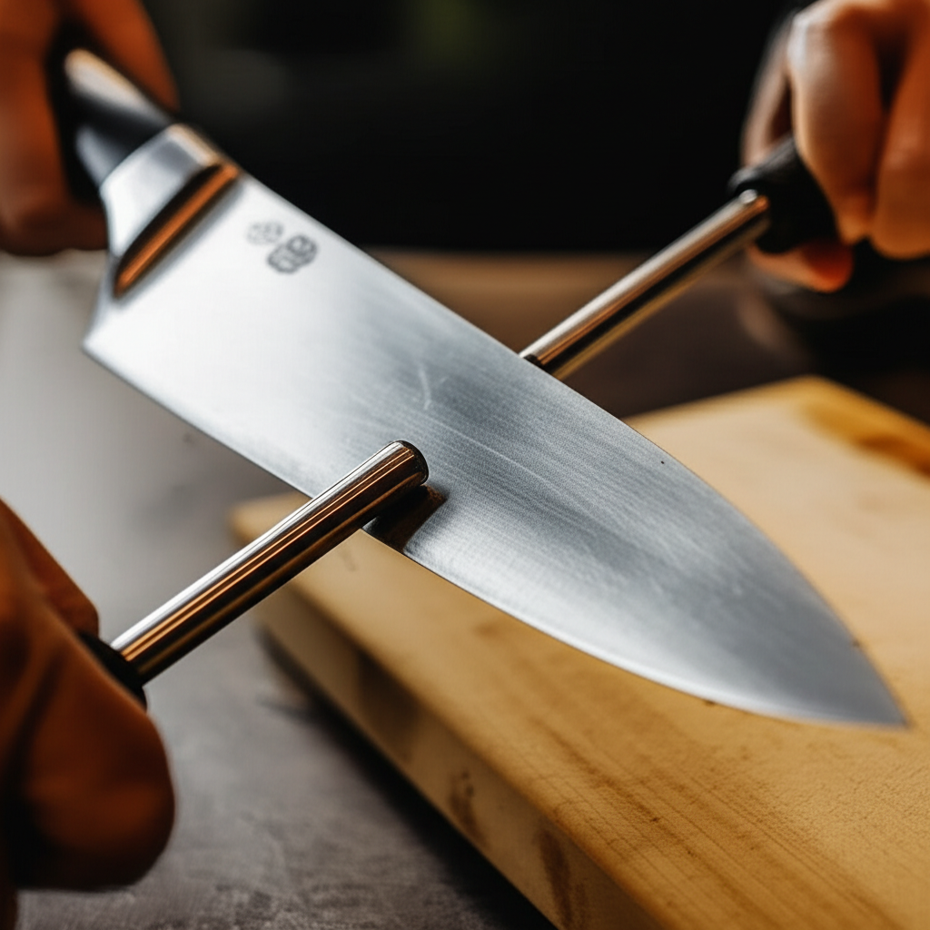 Generate a high-quality, relevant image prompt for an article about: What Angle To Sharpen Kitchen K