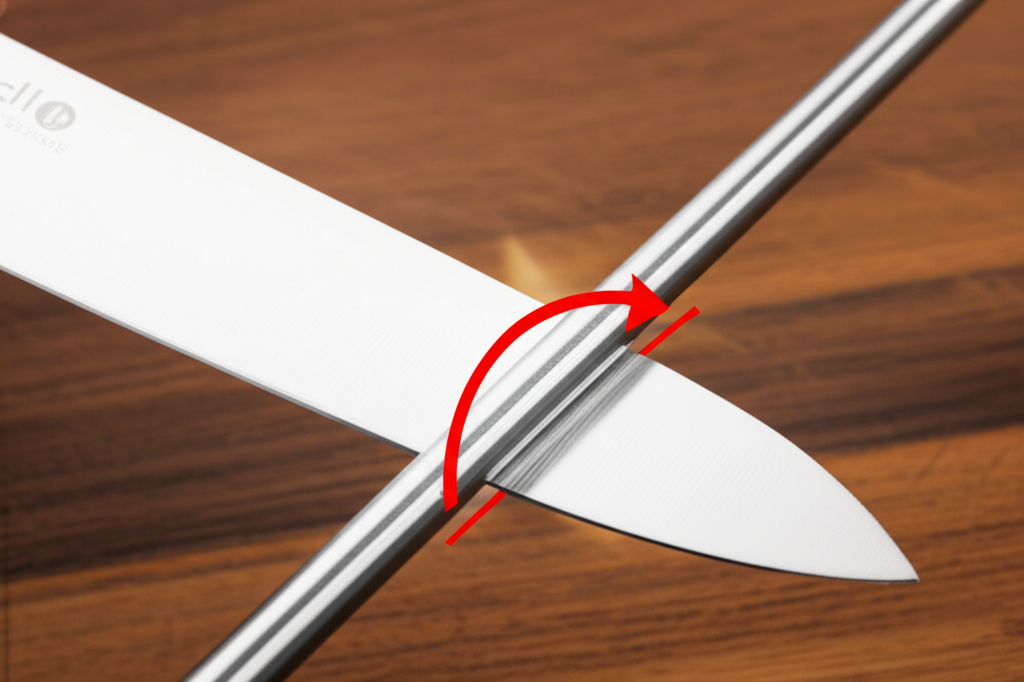 Generate a high-quality, relevant image prompt for an article about: What Angle To Sharpen Kitchen K