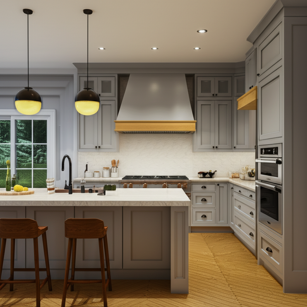 Generate a high-quality, relevant image prompt for an article about: Can Light Placement In Kitchen: