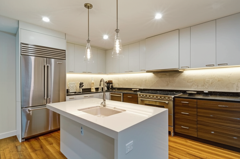 Generate a high-quality, relevant image prompt for an article about: Can Light Placement In Kitchen: