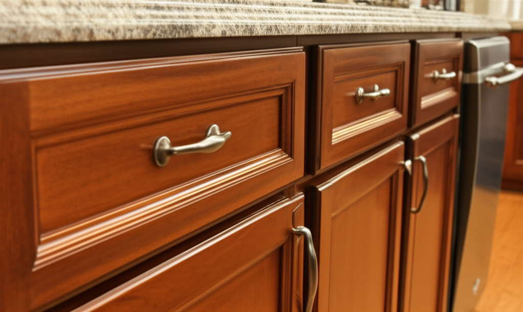 Generate a high-quality, relevant image prompt for an article about: How to Stain Kitchen Cabinets: