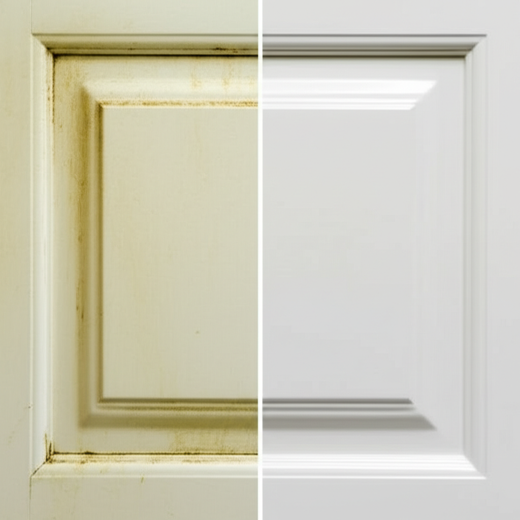 Generate a high-quality, relevant image prompt for an article about: How to Clean Painted Kitchen Ca