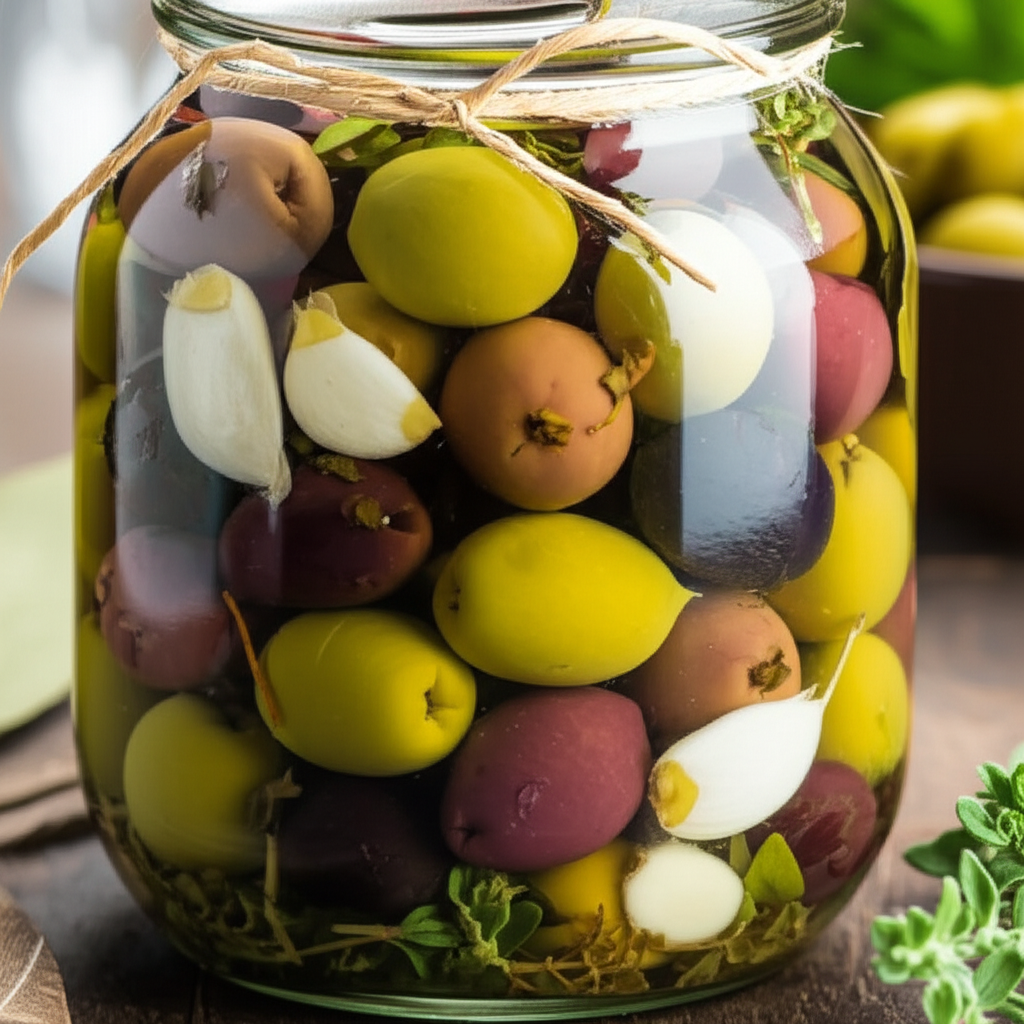 Generate a high-quality, relevant image prompt for an article about: How to Brine Olives Recipe: Ama
