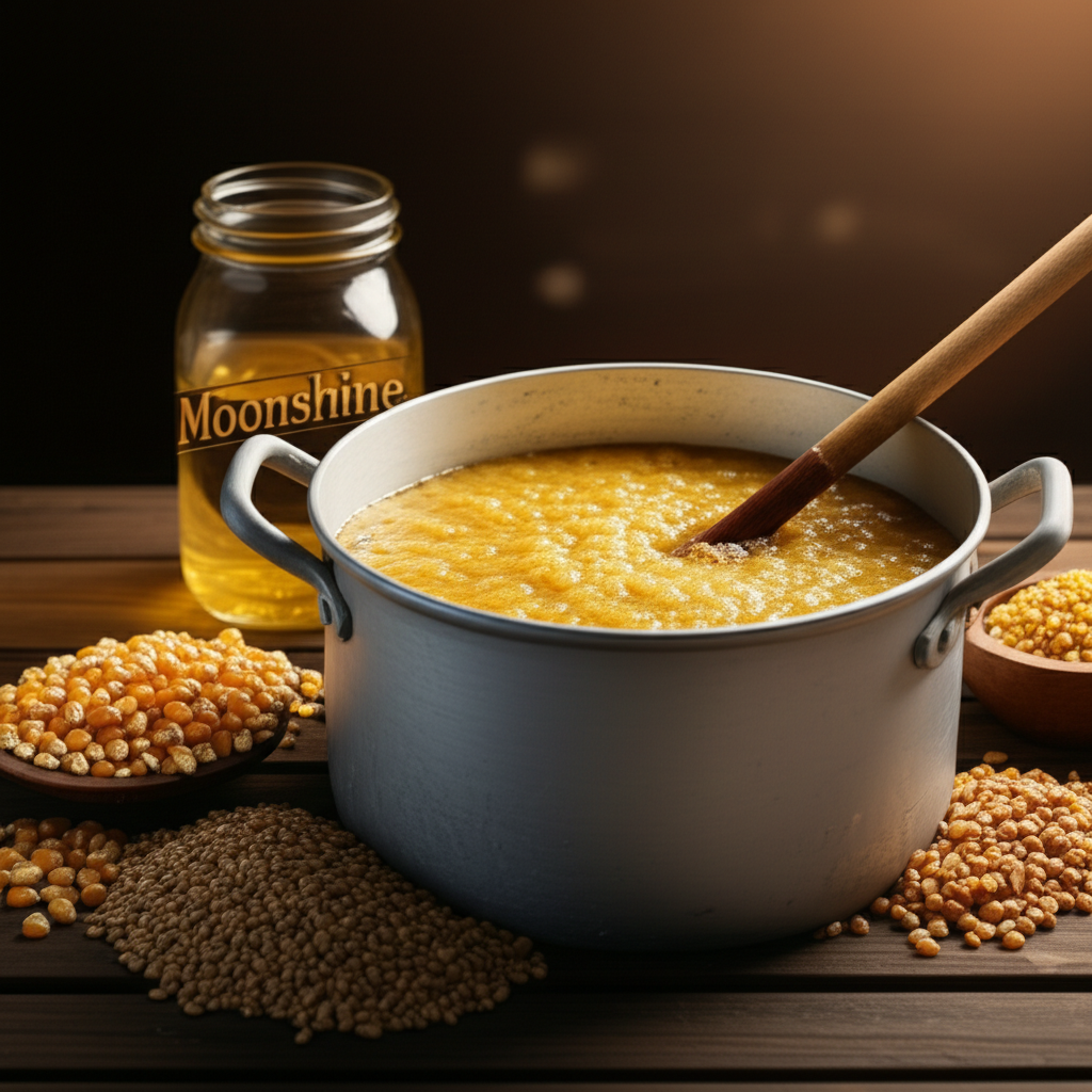 Generate a high-quality, relevant image prompt for an article about: How To Make Moonshine Mash Reci