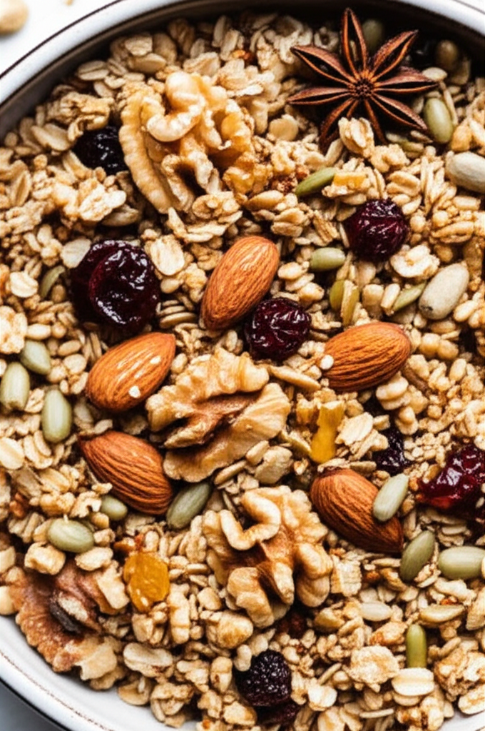 Generate a high-quality, relevant image prompt for an article about: What Is Granola Made Of Recipe: