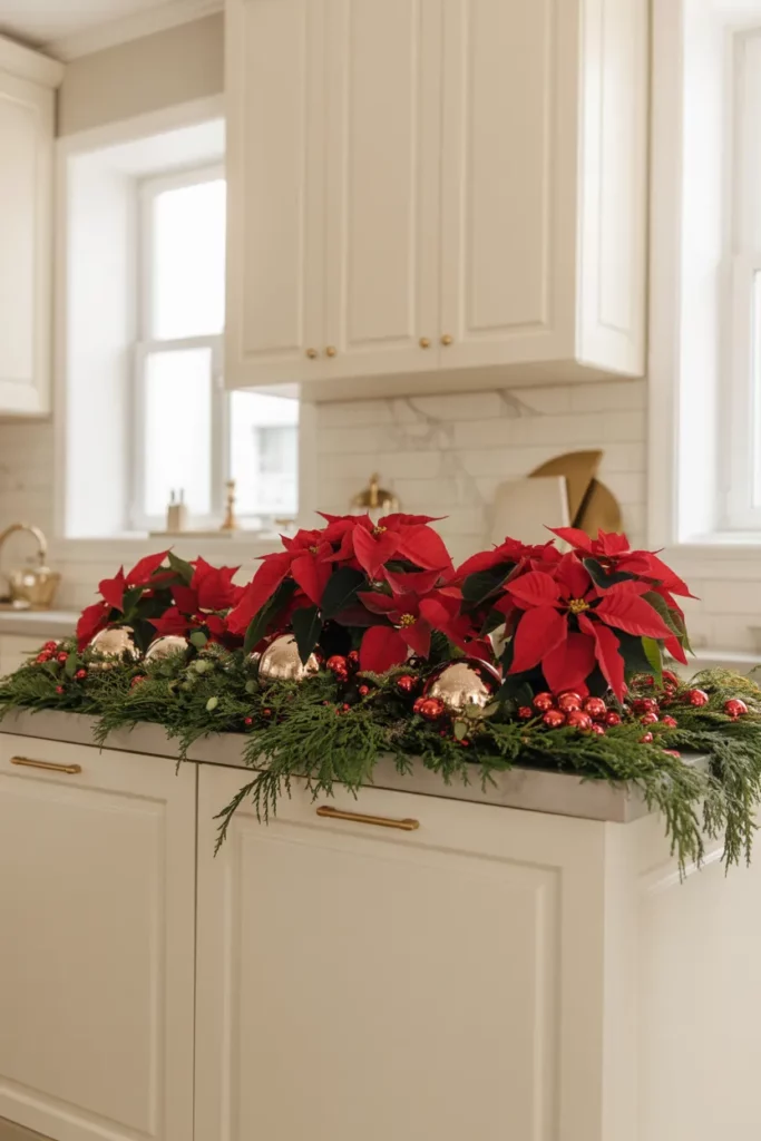 Poinsettia and Pine Display