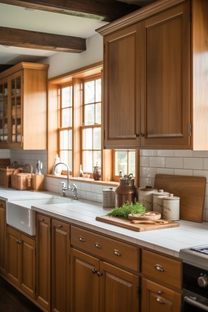 1. Farmhouse Kitchen Wood Cabinets Counter Ideas