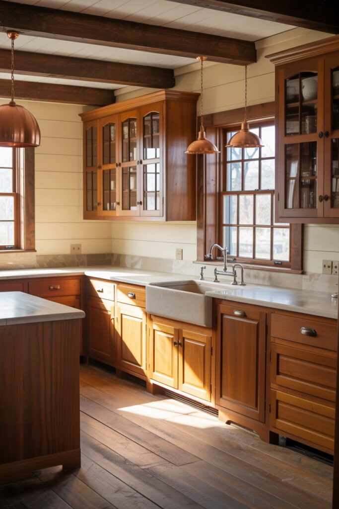 10. Farmhouse Kitchen Wood Cabinets Counter Ideas