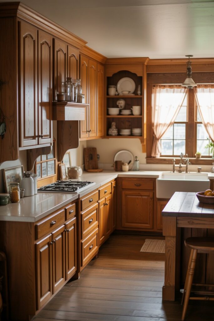 12. Farmhouse Kitchen Wood Cabinets Counter Ideas