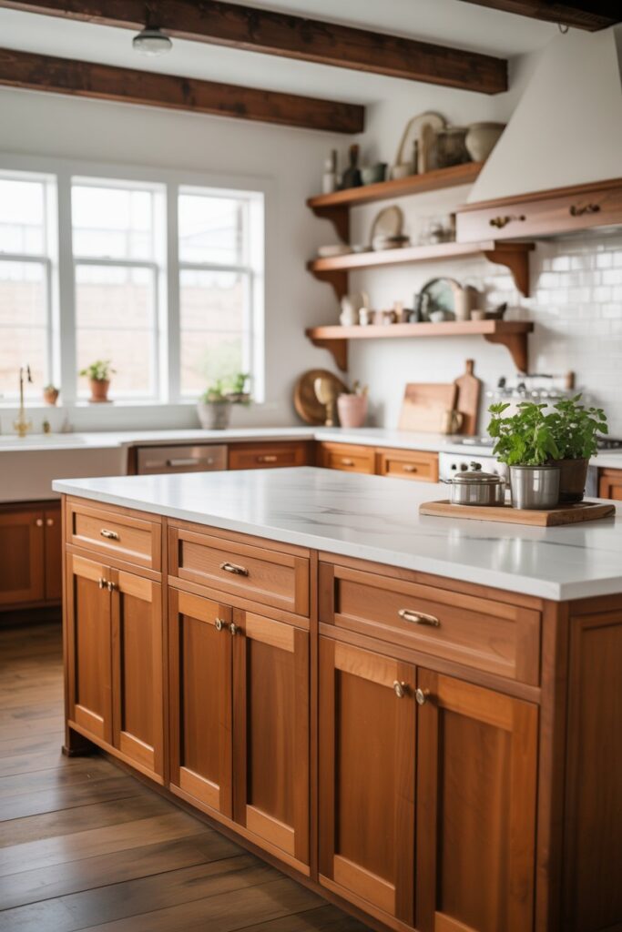 15. Farmhouse Kitchen Wood Cabinets Counter Ideas