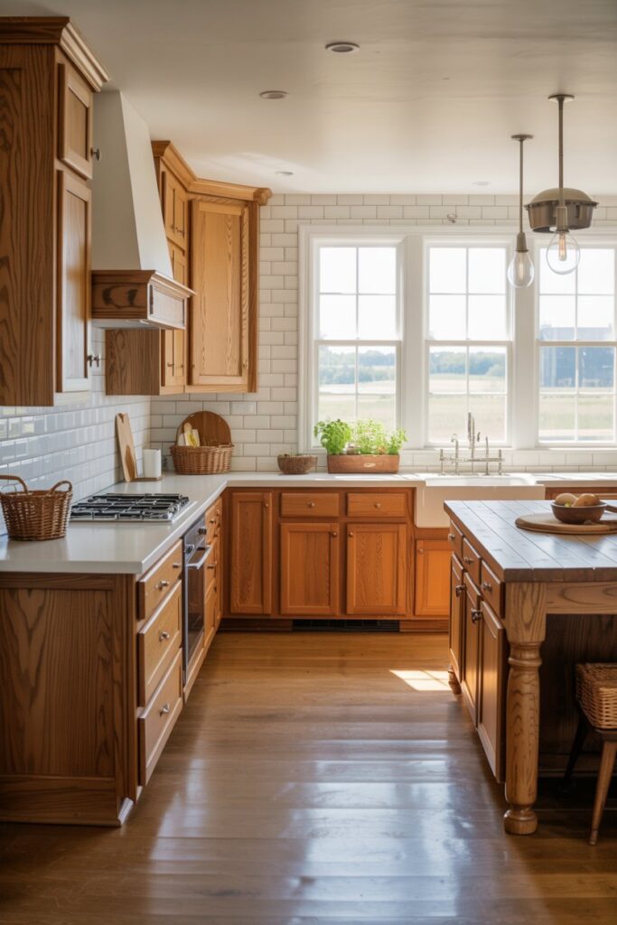 17. Farmhouse Kitchen Wood Cabinets Counter Ideas