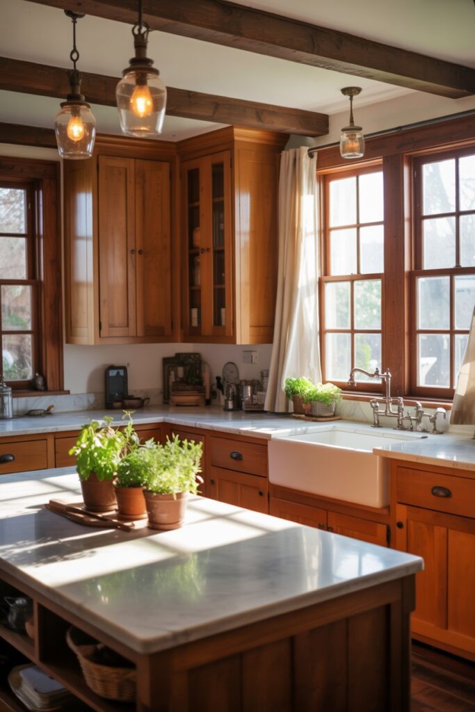 21. Farmhouse Kitchen Wood Cabinets Counter Ideas