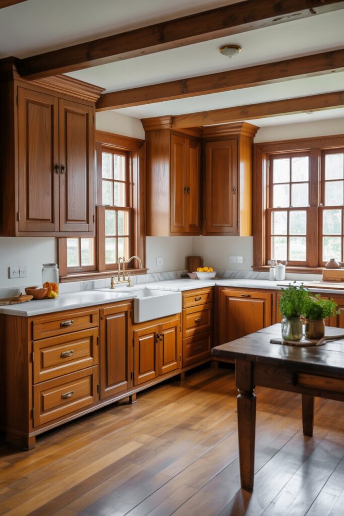 23. Farmhouse Kitchen Wood Cabinets Counter Ideas