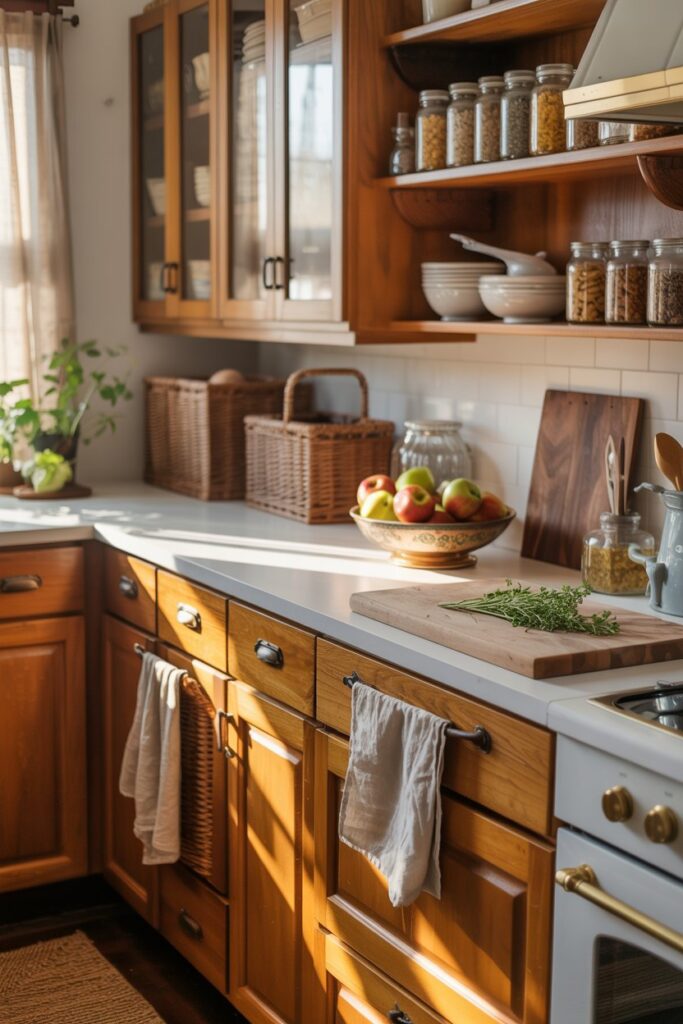 24. Farmhouse Kitchen Wood Cabinets Counter Ideas