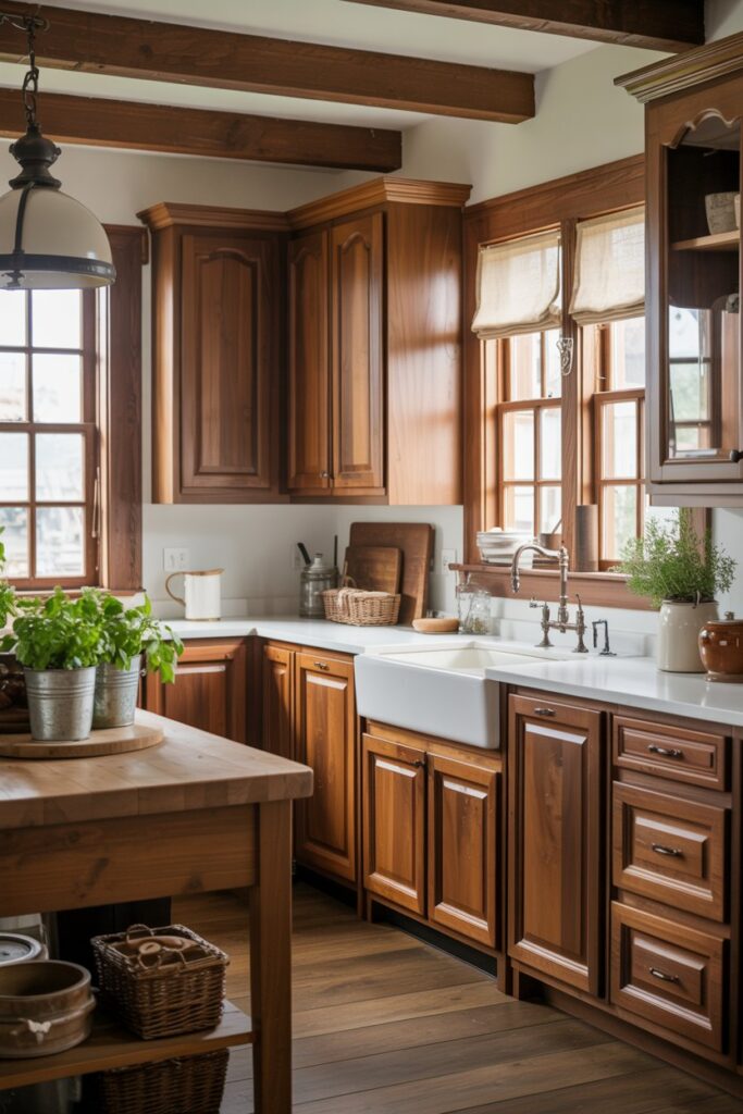 25. Farmhouse Kitchen Wood Cabinets Counter Ideas