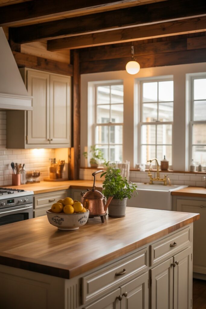 4. Farmhouse Kitchen Wood Cabinets Counter Ideas