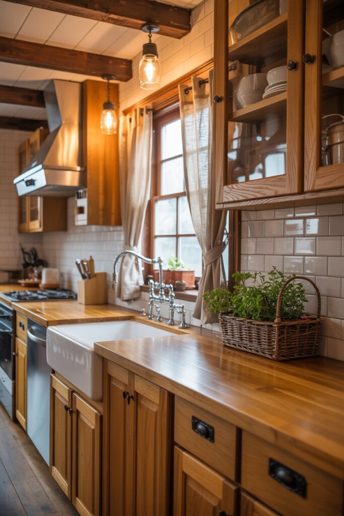 5. Farmhouse Kitchen Wood Cabinets Counter Ideas