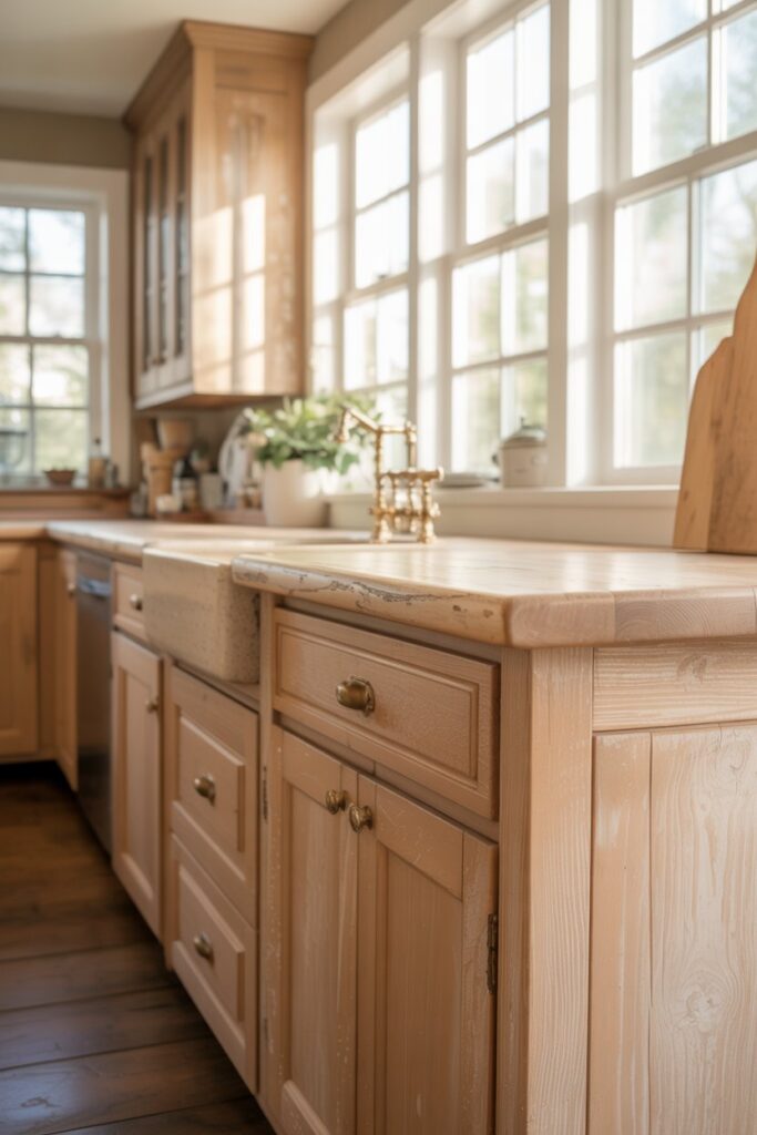 6. Farmhouse Kitchen Wood Cabinets Counter Ideas
