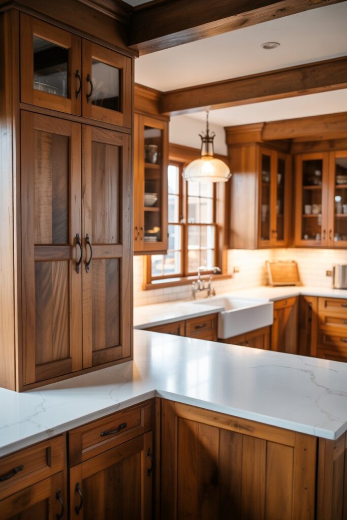 7. Farmhouse Kitchen Wood Cabinets Counter Ideas