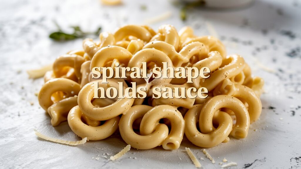 Ultra-realistic 4K close-up infographic of cavatappi noodles coated in creamy sauce, showing how sauce fills the spiral grooves. Cross-section detail visible with cheese sauce clinging inside the twists.
Minimal overlay text: “Spiral Shape Holds Sauce”
Macro food photography, sharp focus, soft lighting, educational infographic style.