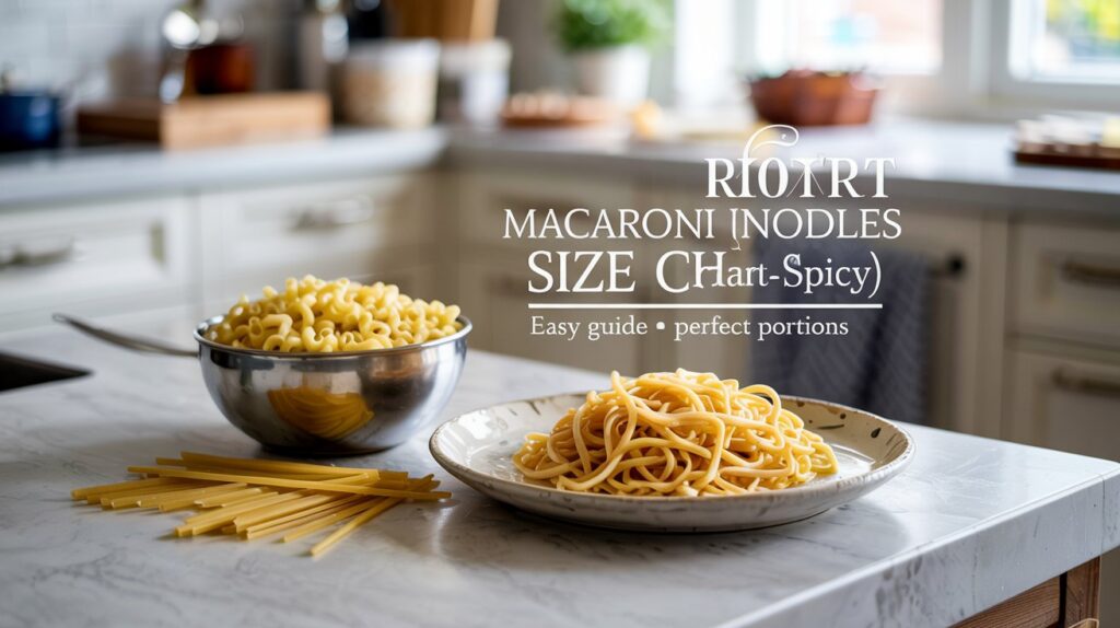 High-detail 4K infographic-style image showing small, medium, and large macaroni noodles side by side. Photo details: • Three neat rows labeled by size • Plain macaroni only (no seasoning, no spice) • Ruler placed below noodles for scale • White or light gray background • Clear focus on diameter and length Overlay text on image: “Macaroni Noodle Size Comparison” Small • Medium • Large
