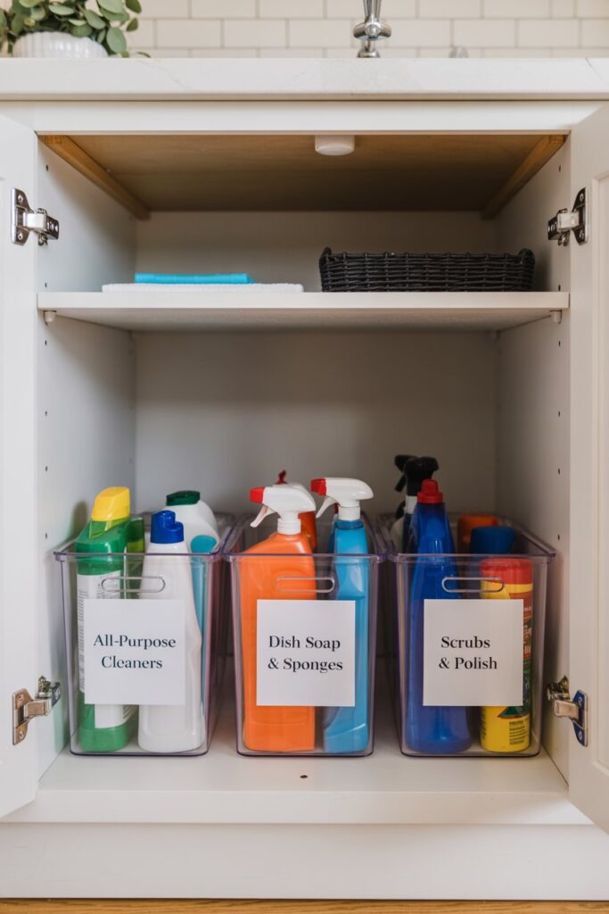Labelled Cleaning Supply Bins