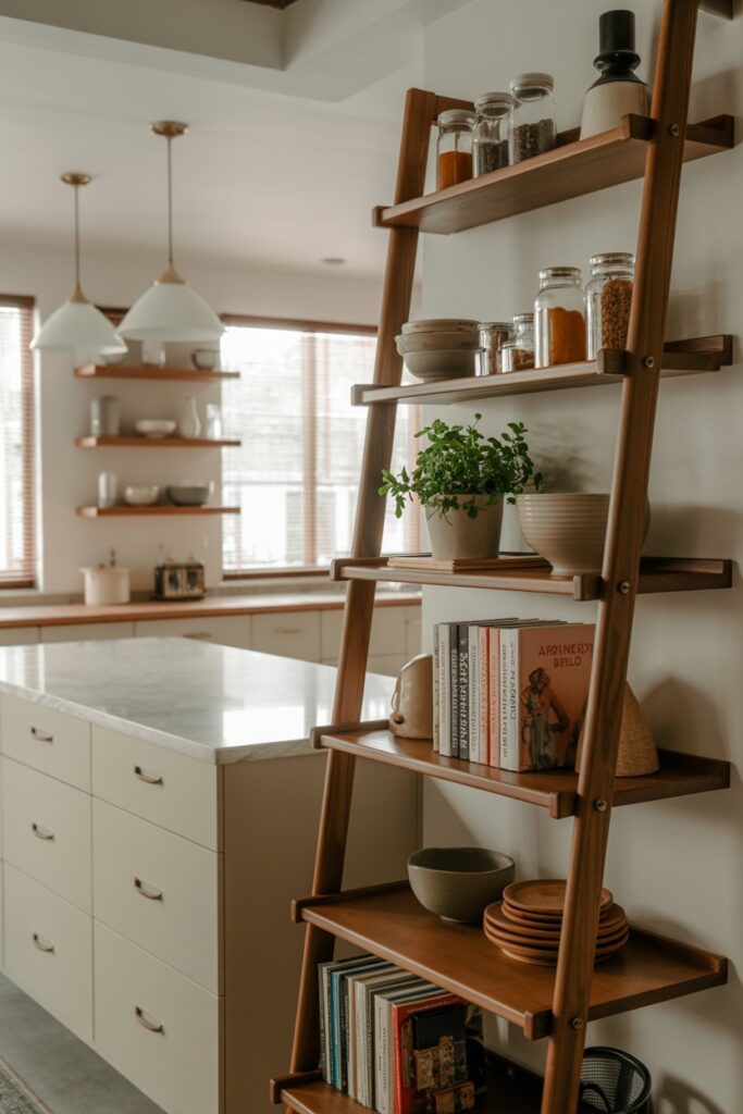Ladder Storage Near Kitchen Island