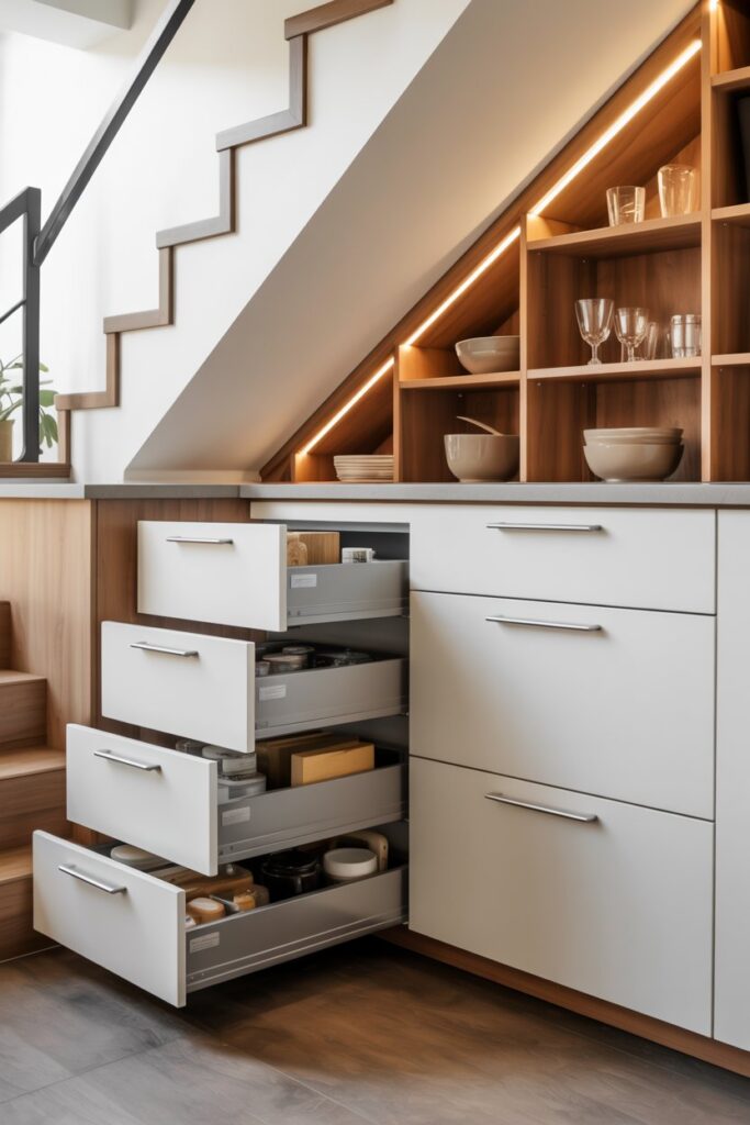 Under-Stairs Storage with Mixed Shelving