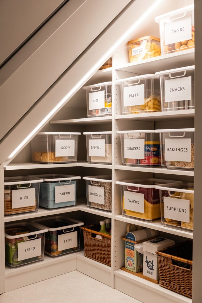 Under-Stairs Storage with Built-In Labels