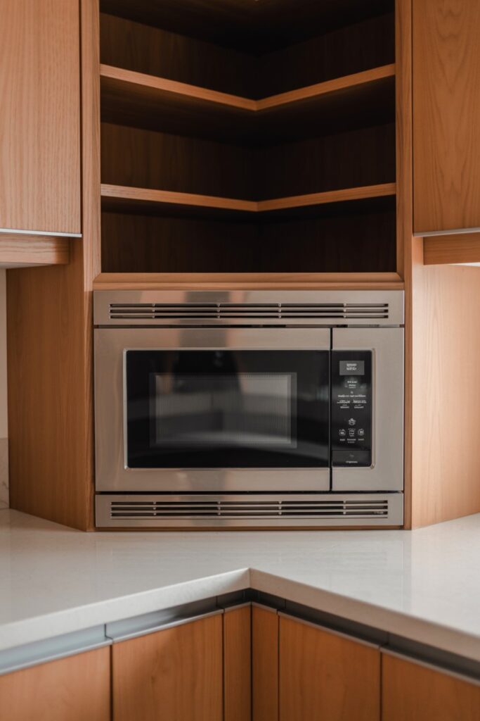 Microwave Concealed in Corner Cabinet