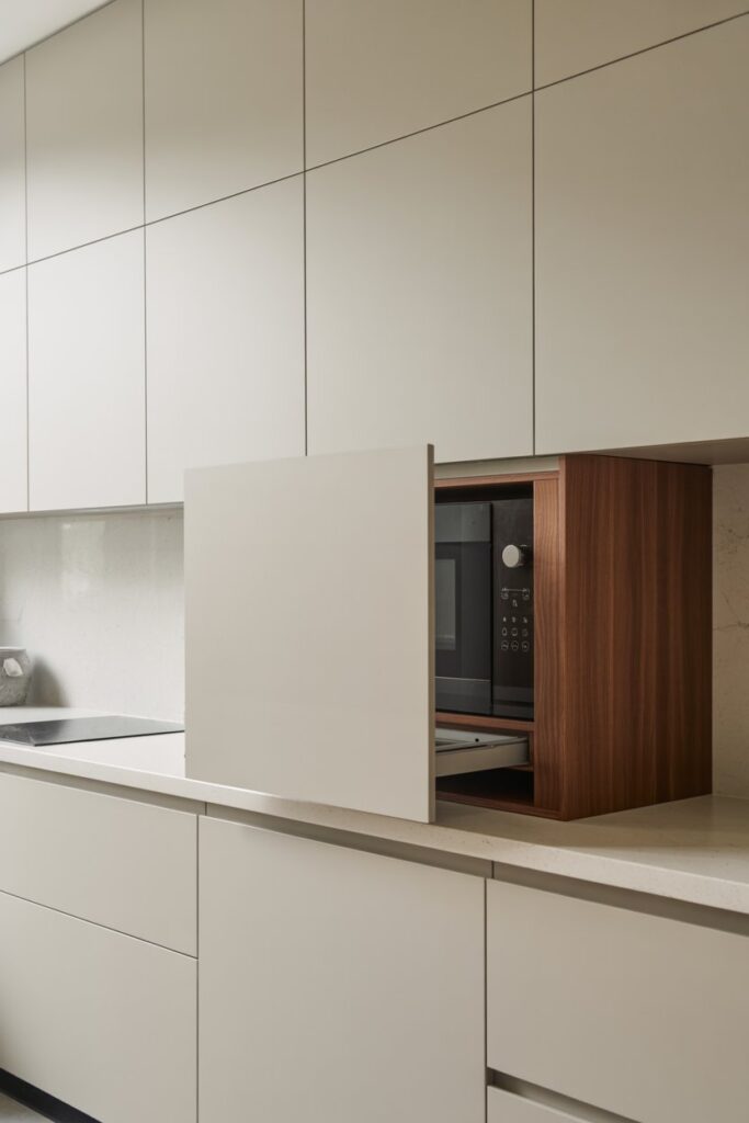 Microwave Hidden with Push-to-Open Cabinet
