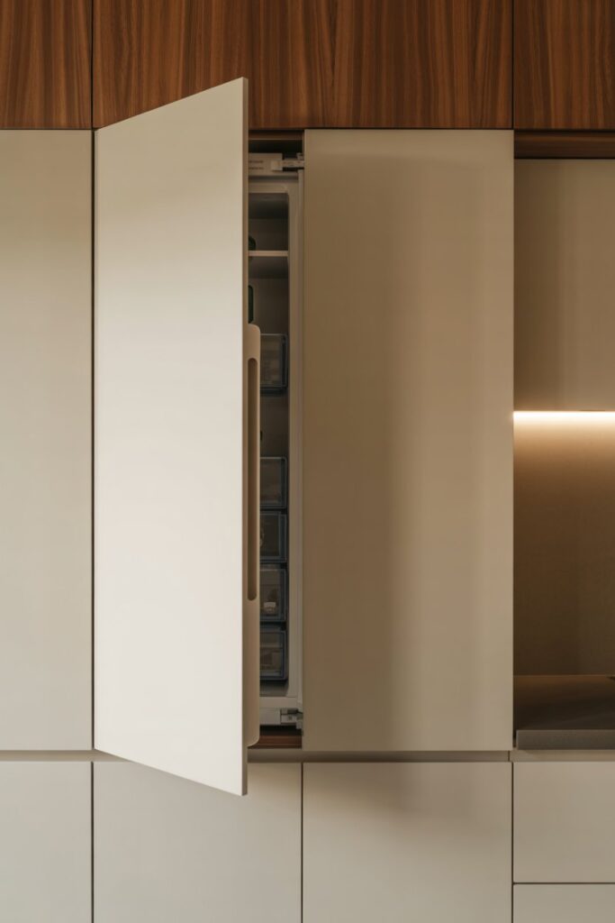 Hidden Fridge with Push-to-Open Panels