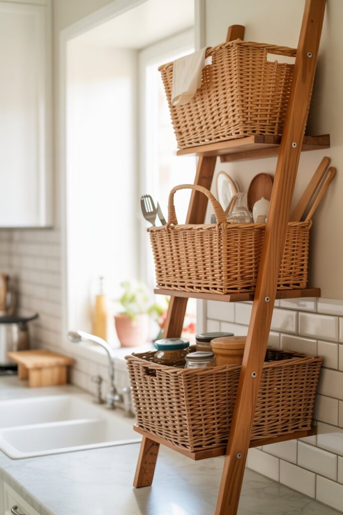 Ladder Shelf with Baskets