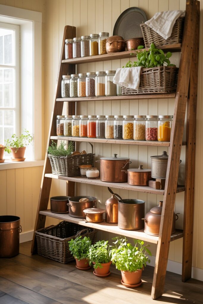 Wooden Ladder Pantry Storage
