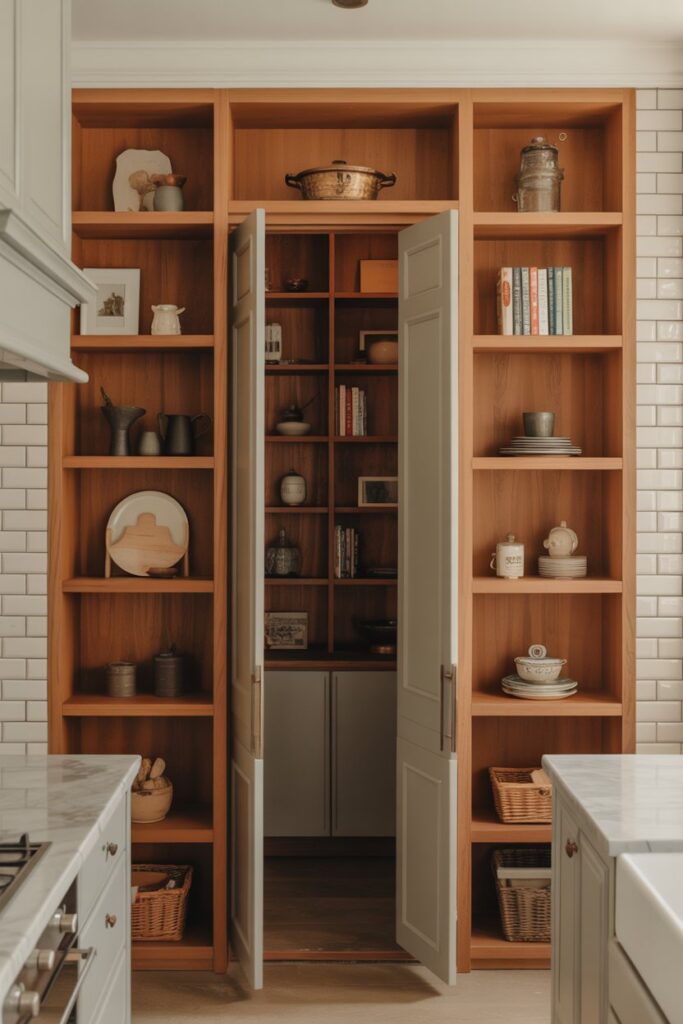 Pantry Disguised as Built-In Shelving