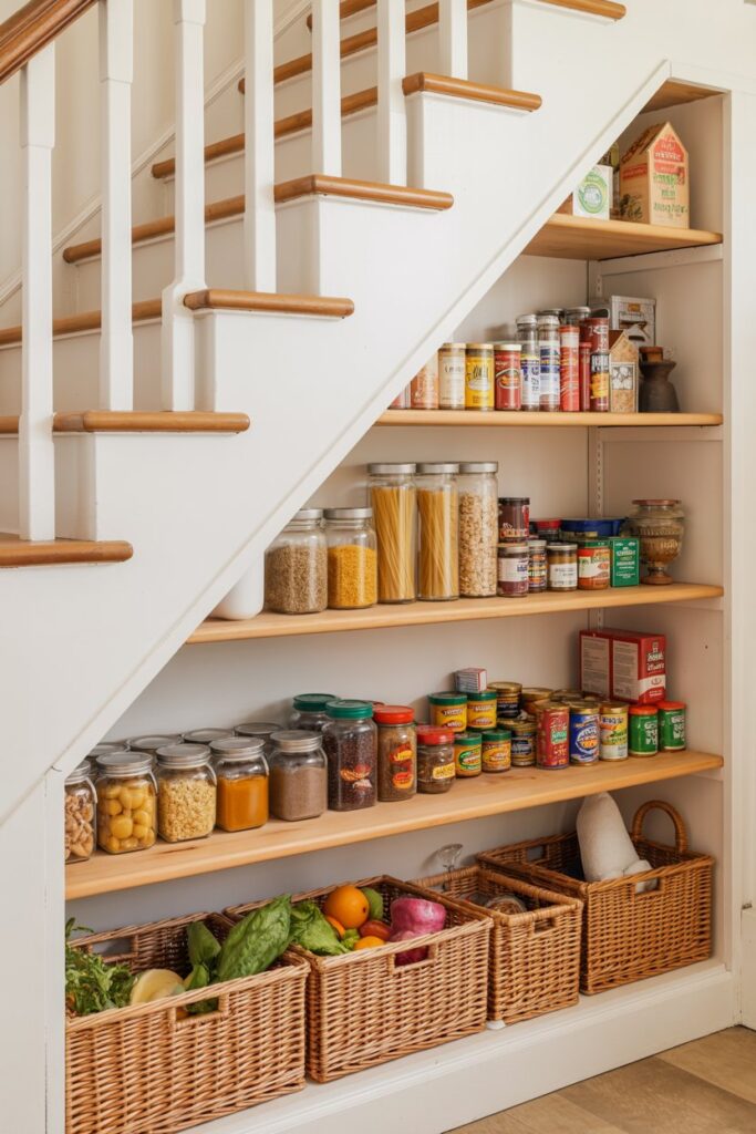 Under-Stairs Open Pantry Display