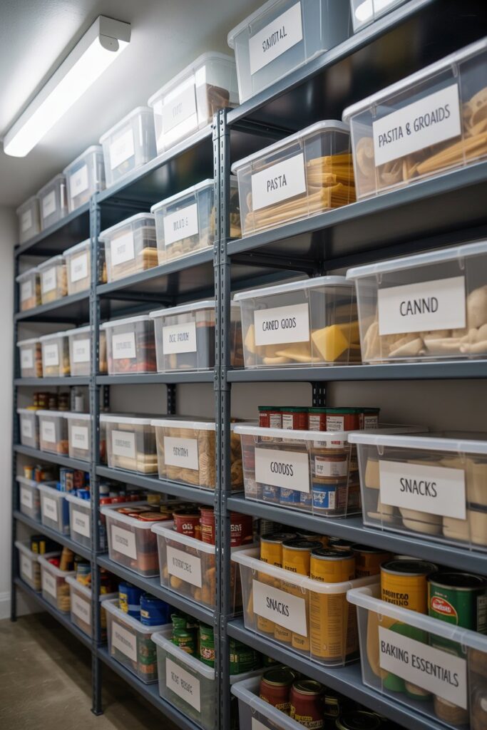 Garage Pantry with Labelled Bins
