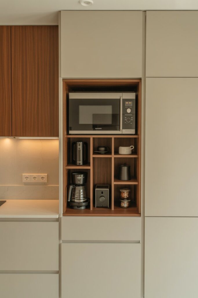 Microwave Inside Coffee Station Cabinet