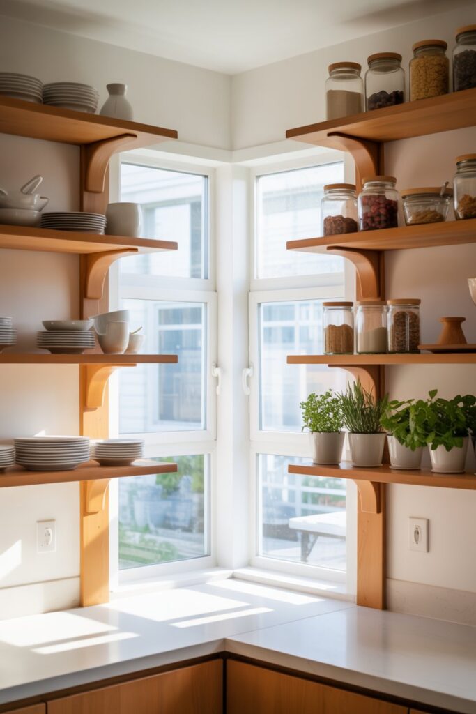 Corner Window with Open Shelves