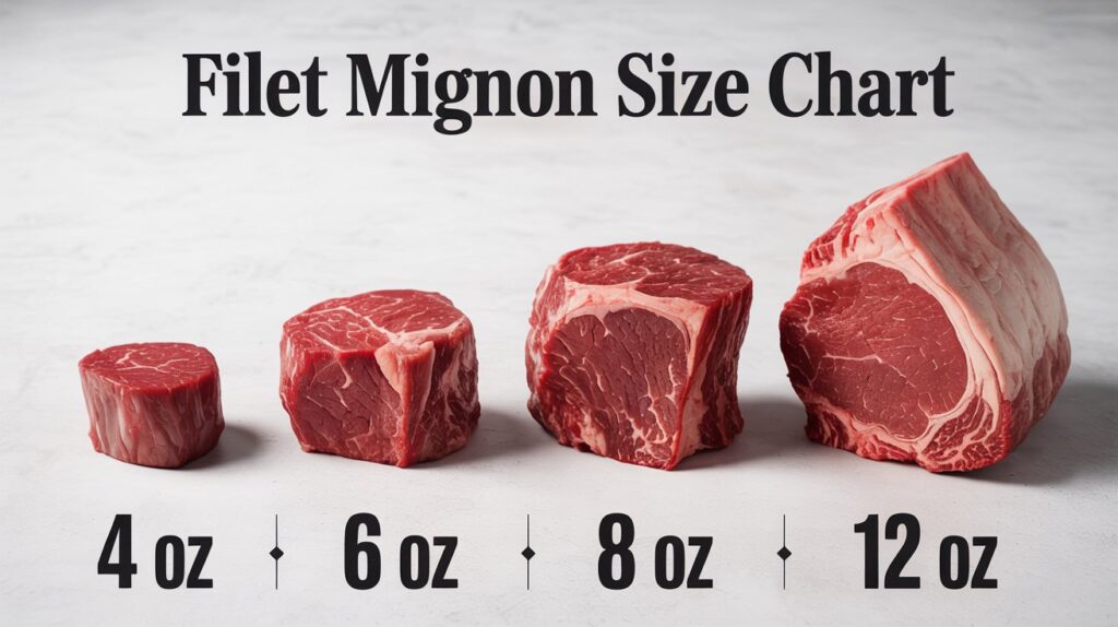 Filet mignon size chart with weight, thickness, and cooking times. Learn ideal steak sizes, serving portions, and doneness guide for perfect results every time.