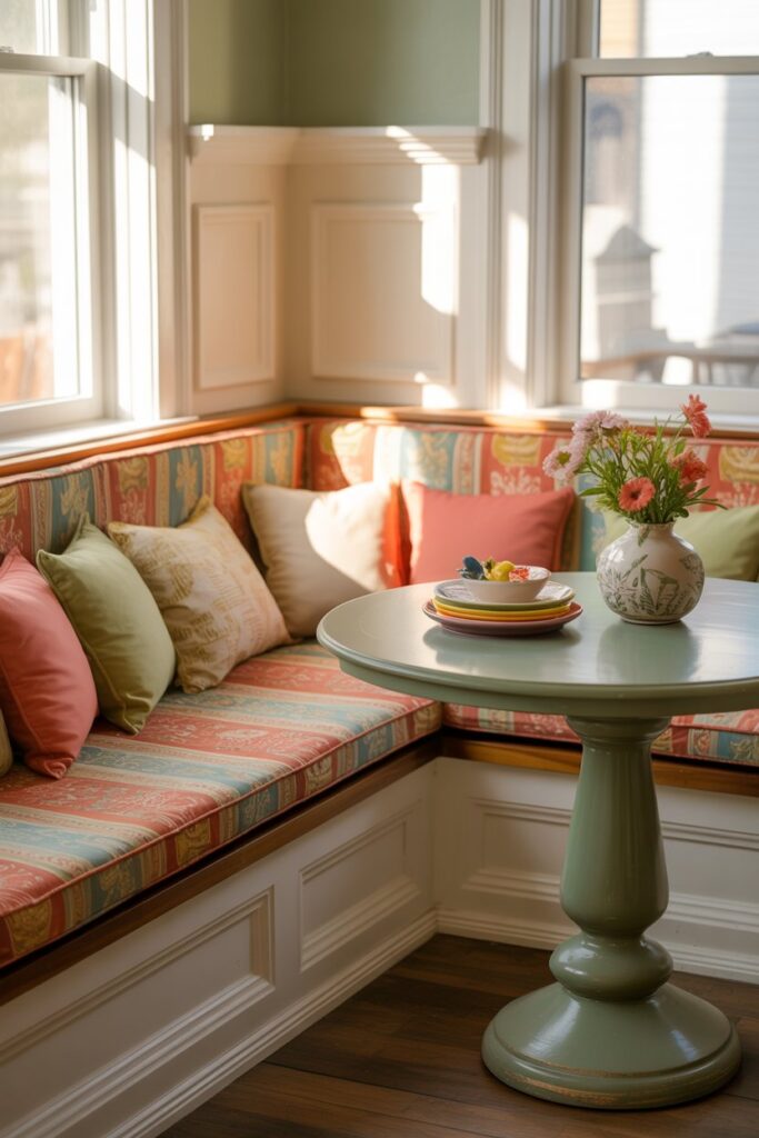 Corner Bench with Patterned Cushions