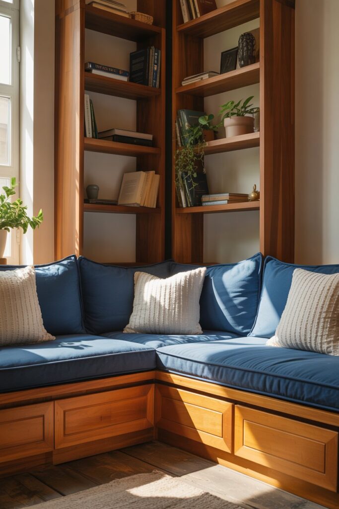  Corner Bench with Built-In Shelves