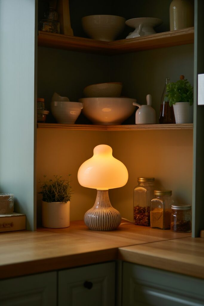 Corner Shelf with Decorative Lamp