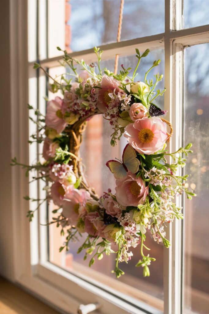 Spring Wreath on Window Frame