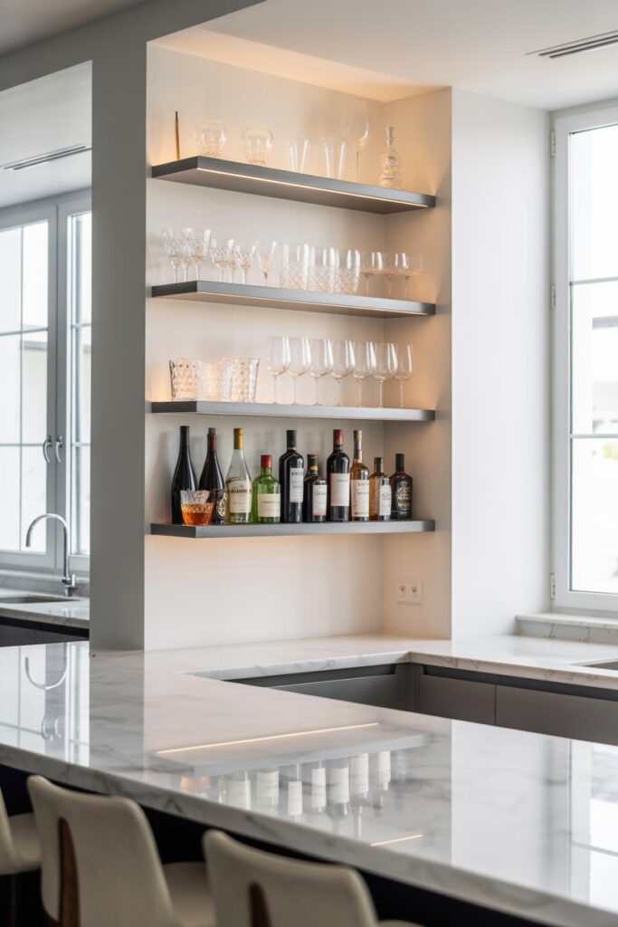 Corner Bar with Floating Shelves